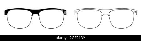 Glasses icon. Set of sunglasses icons. Vector illustration. Sunglasses vector icons. Black linear glasses icons Stock Vector