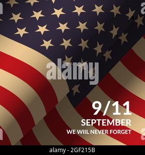 9.11 memorial banner with realistic American flag9.11 memorial banner with realistic American flag Stock Vector
