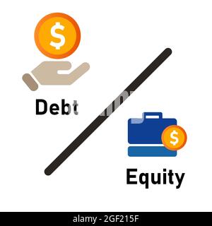 Debt to equity ratio company fundamental review metric by compare liabilities and shareholder value wealth Stock Vector