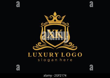 XK Letter Royal Luxury Logo template in vector art for Restaurant, Royalty, Boutique, Cafe, Hotel, Heraldic, Jewelry, Fashion and other vector illustr Stock Vector