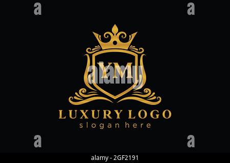 YM Letter Royal Luxury Logo template in vector art for Restaurant, Royalty, Boutique, Cafe, Hotel, Heraldic, Jewelry, Fashion and other vector illustr Stock Vector