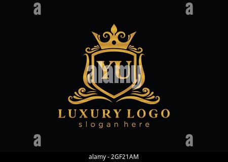 YU Letter Royal Luxury Logo template in vector art for Restaurant, Royalty, Boutique, Cafe, Hotel, Heraldic, Jewelry, Fashion and other vector illustr Stock Vector