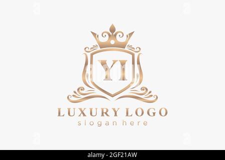 YI Letter Royal Luxury Logo template in vector art for Restaurant, Royalty, Boutique, Cafe, Hotel, Heraldic, Jewelry, Fashion and other vector illustr Stock Vector