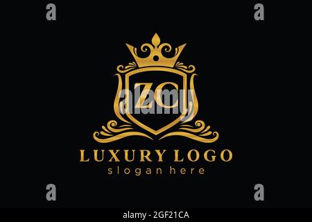 ZC Letter Royal Luxury Logo template in vector art for Restaurant, Royalty, Boutique, Cafe, Hotel, Heraldic, Jewelry, Fashion and other vector illustr Stock Vector