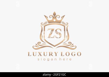 ZS Letter Royal Luxury Logo template in vector art for Restaurant, Royalty, Boutique, Cafe, Hotel, Heraldic, Jewelry, Fashion and other vector illustr Stock Vector