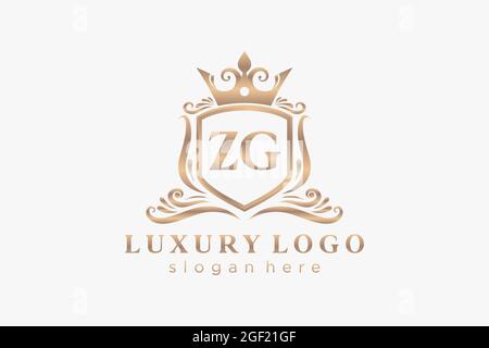 ZG Letter Royal Luxury Logo template in vector art for Restaurant, Royalty, Boutique, Cafe, Hotel, Heraldic, Jewelry, Fashion and other vector illustr Stock Vector