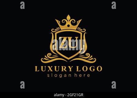 ZU Royal Luxury Logo template in vector art for Restaurant, Royalty, Boutique, Cafe, Hotel, Heraldic, Jewelry, Fashion and other vector illustration. Stock Vector
