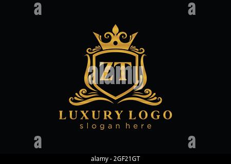 ZT Letter Royal Luxury Logo template in vector art for Restaurant, Royalty, Boutique, Cafe, Hotel, Heraldic, Jewelry, Fashion and other vector illustr Stock Vector