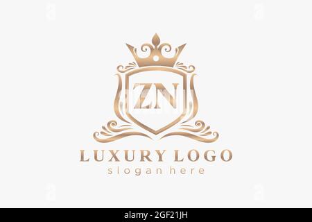 ZN Letter Royal Luxury Logo template in vector art for Restaurant, Royalty, Boutique, Cafe, Hotel, Heraldic, Jewelry, Fashion and other vector illustr Stock Vector