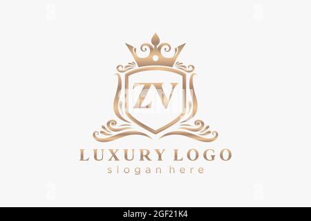 ZV Letter Royal Luxury Logo template in vector art for Restaurant, Royalty, Boutique, Cafe, Hotel, Heraldic, Jewelry, Fashion and other vector illustr Stock Vector