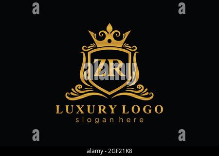 ZR Letter Royal Luxury Logo template in vector art for Restaurant, Royalty, Boutique, Cafe, Hotel, Heraldic, Jewelry, Fashion and other vector illustr Stock Vector