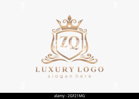 ZQ Letter Royal Luxury Logo template in vector art for Restaurant, Royalty, Boutique, Cafe, Hotel, Heraldic, Jewelry, Fashion and other vector illustr Stock Vector