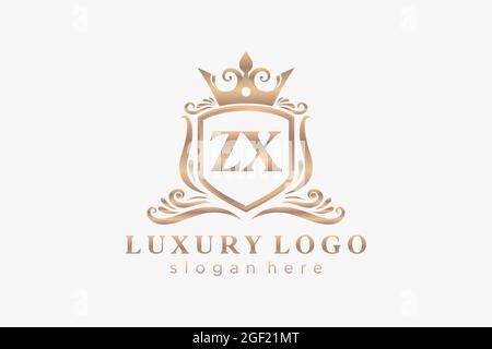 ZX Letter Royal Luxury Logo template in vector art for Restaurant, Royalty, Boutique, Cafe, Hotel, Heraldic, Jewelry, Fashion and other vector illustr Stock Vector