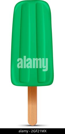 Green ice cream with popsicle stick. Realistic vector illustration isolated on white background. Stock Vector
