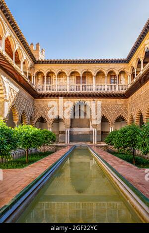 Maidens Courtyard or Patio de las Doncellas, Alcazar, Seville, Andalusia, Spain Stock Photo