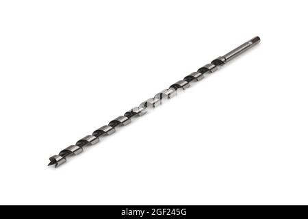 Long drill bit for wood on a white background. Wood drill bit isolated. Stock Photo