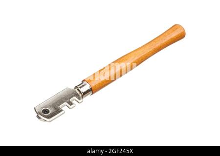 Glass cutter with wooden handle isolated on white background. Stock Photo