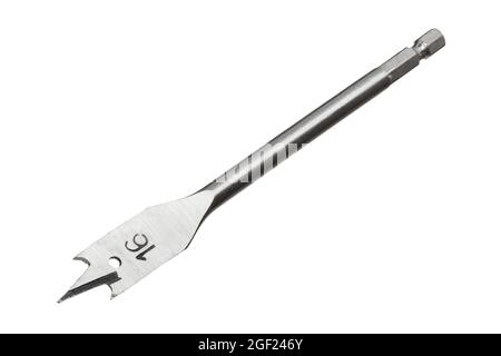 Flat wood drill bit with a diameter of 16 mm isolated on white background Stock Photo