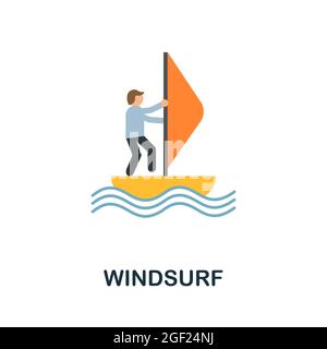 Windsurf icon. Flat sign element from extreme sport collection. Creative Windsurf icon for web design, templates, infographics and more Stock Vector