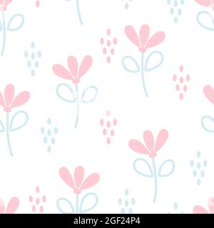 Seamless cute pattern with flowers and dots vector illustration. Delicate pastel floral background. Template for wallpaper, wrapping, fabric, nursery Stock Vector