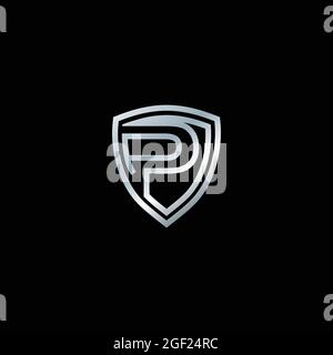 Gold shield with letter P, Vintage luxury logo with letter P, Can be used for for your company. Letter shield logo design concept template Stock Vector