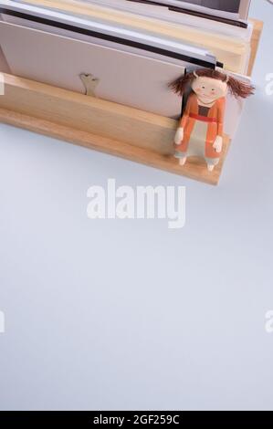 Close up of files, documents and  isolated on pink background with free space Stock Photo
