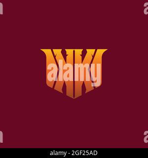 Mirror letter Kk with yellow-orange effect. Logo for game, hobby, military, or fashion business. e-sport letter KK logo design concept template Stock Vector