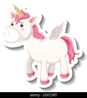 Cute pegasus standing pose on white background illustration Stock Vector