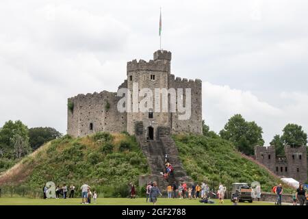 Medieval Cardiff castle, Motte and Bailey castle, Cardiff city, South Wales, UK, 2021 Stock Photo