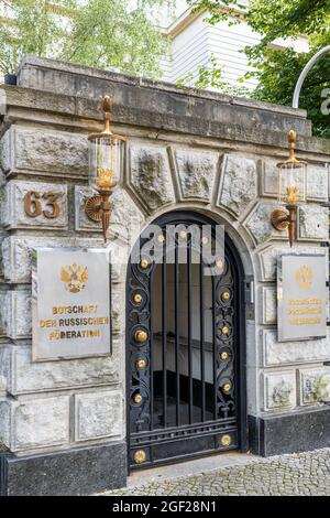 BERLIN, GER - JULY 29, 2021: Entrance door of the Embassy of Russia in Berlin, Germany. Stock Photo