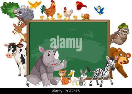 Empty blackboard with various wild animals in the forest illustration ...