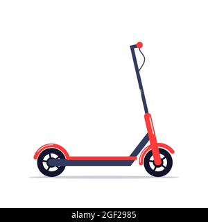 Modern Electric Kick Scooter, red color. Isolated vector flat style illustration Stock Vector