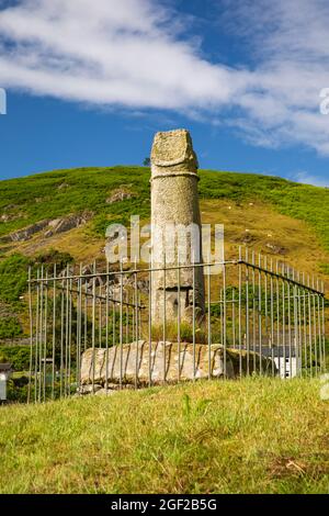 UK Wales, Clwyd, Llangollen, Eglwyseg Valley, Eliseg’s Pillar, carrying names of ancient rulers of Powys Stock Photo