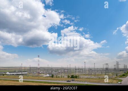 Aerial view of electrical power station Stock Photo