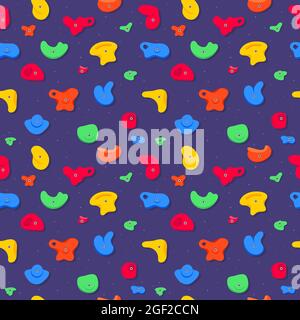 Seamless pattern of climbing grips or holds in the gym bouldering training flat style design vector illustration. Stock Vector