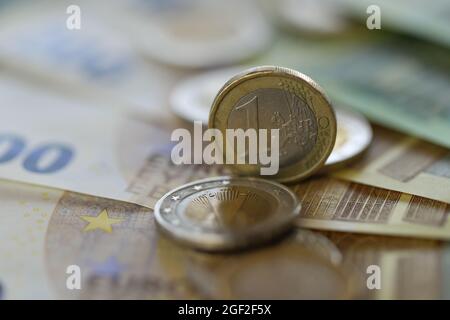 Money.Euro coins and euro banknotes  Stock Photo