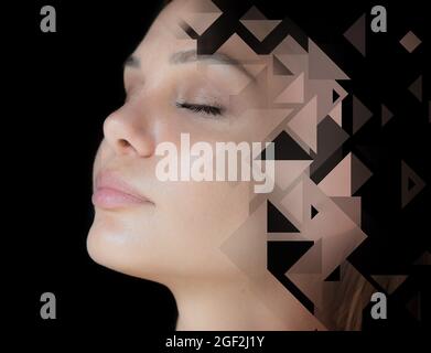 A portrait of a pretty woman combined with digital graphics Stock Photo