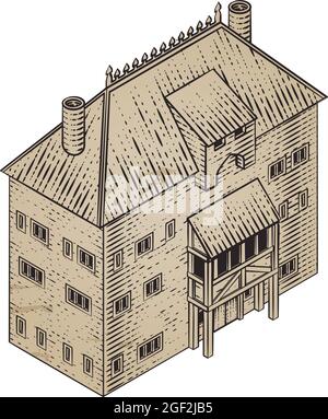 Medieval Building Map Icon Vintage Illustration Stock Vector
