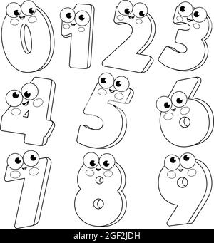 Numbers coloring page. Cute cartoon hazelnut. Educational game for ...