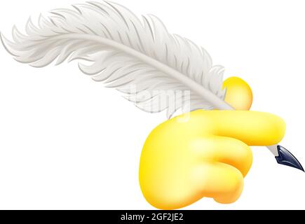 Quill Feather Ink Pen Hand Emoji Cartoon Icon Stock Vector