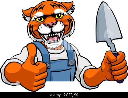 Tiger Bricklayer Builder Holding Trowel Tool Stock Vector