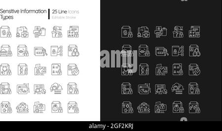 Sensitive information types linear icons set for dark and light mode Stock Vector