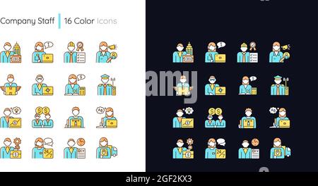 Staff of company light and dark theme RGB color icons set Stock Vector ...