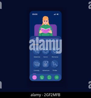 Application for reading night smartphone interface vector template Stock Vector