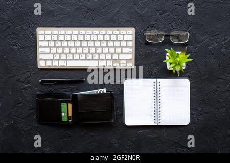 Outfit of business man with male accessories on office table Stock Photo
