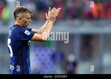 Milano, Italy. 21th August 2021. Nicolo Barella of Fc Internazionale  gestures during the Serie A match between Fc Internazionale and Genoa Cfc at Stadio Giuseppe Meazza . Stock Photo
