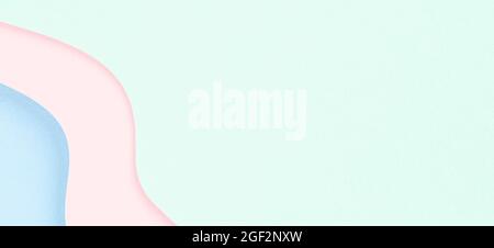Abstract color papers geometry flat lay composition banner background with light blue, green and pastel pink tones Stock Photo