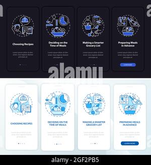 Meal planning basics day, night onboarding mobile app page screen Stock Vector