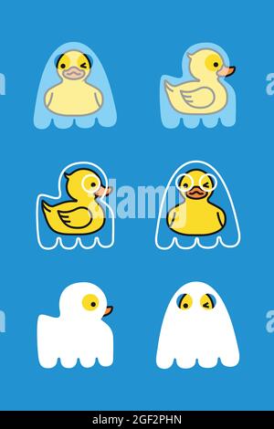 Yellow ducks ghost Halloween cute spooky character Stock Vector