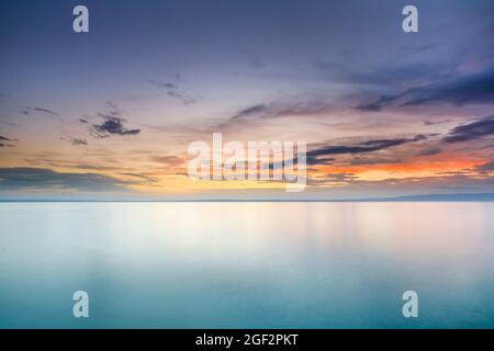 vista from Arbon over Lake Constance with colourful sunrise, Switzerland, Thrugau Stock Photo